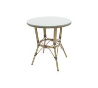 METRO Professional Mesa Bistro, Aluminio/Respaldo Textil/Cristal, Ø 70 x 74 cm, Aspecto bambú, marrón