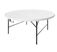 METRO Professional Mesa de Banquete Exterior Plegable, Polietileno/Acero, Redonda, 180 cm, Resistente al Agua, Blanco, Picnic, Banquete, Comedor, para Jardín, Barbacoa, Fiesta o Cocina (160 cm)