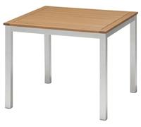 METRO Professional Mesa de Exterior Lynx, Aluminio/Madera de Eucalipto, 90 x 90 cm, Mesa de Bar con Pies Ajustables, Ideal para Terraza y Jardín, Marrón/Plata