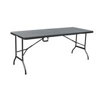 METRO Professional Mesa de Exterior Plegable Vanimo, Acero/HDPE, 180x75 cm, con Asa de Transporte, para 8 Personas, Efecto Ratán, Negro