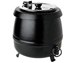 METRO Professional Olla eléctrica, Hervidor de sopa GSK1009, 400 W, 9 litros, acero inoxidable, negra, cubeta y tapa extraíble, termostato hasta 95 ºC, buffet, gastronomía, catering