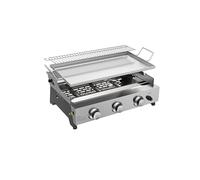 METRO PROFESSIONAL Plancha de Gas Tornada 3 Quemadores, 61.5 x 32 cm, Acero Inoxidable, 7.5 kW, con Rejilla y Bandeja Recogegrasas