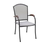 METRO Professional Silla Apilable Cassiopia con Cojín, Acero y Madera de Eucalipto, Gris, para Exterior, 56×69×98 cm