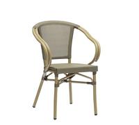 METRO Professional Silla apilable Gastro Belviera, Aluminio/Malla sintética, Aspecto bambú, marrón Oscuro