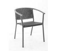 METRO Professional Silla de Jardín con Reposabrazos, Aluminio/Trenzado de Cuerda/Tejido Sintético, Apilable, para Exterior, Gris Oscuro