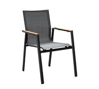 METRO Professional Silla de Jardín con Reposabrazos en Madera, Aluminio/Tejido Sintético, Apilable, para Exterior, Negro