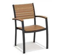 METRO Professional Silla de Jardín con Reposabrazos Lynx, Aluminio/Madera de Eucalipto, para Exterior, Madera/Negro (con Reposabrazos, Madera/Negro)