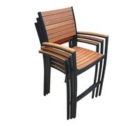METRO Professional Taburete de Bar con Reposabrazos Lynx, Aluminio/Madera de Eucalipto, Apilable, Silla para Exterior, Madera/Negro