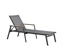 METRO Professional Tumbona Poza, Aluminio y Textileno, Reposabrazos de Teca, 5 Posiciones, 150 kg, Cómoda y Duradera