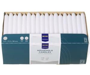"METRO Professional Velas alargadas, 144 uds., parafina, Ø 21.5 x 180 mm, combustión aprox. 6h, para hogar y gastronomía, blancas"