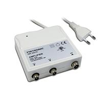 Metronic 332176 - Amplificador para Interior FM/VHF/UHF con Ajuste de Ganancia de 30 DB con Filtro 4G, Compatible Dab+, Entrada/Salidas con Toma 9,52 mm, Blanco