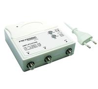 Metronic 414113 - Amplificador de Interior TV VHF/UHF para TDT con Filtro LTE, Compatible 5G, VHF 25 dB, UHF 30 dB, Ganancia Ajustable, 1 Entrada/2 Salidas Tipo F, Blanco