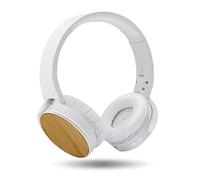 Metronic 480030 - Auriculares inalámbricos Diadema Bluetooth 5.0 Ligeros, Ajustables, Plegables con Detalles en bambú, Cascos sin Cable Bluetooth 5.0, Blanco