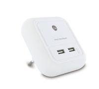 Metronic 495022 - Cargador con 2 tomas USB y luz quitamiedos, color blanco