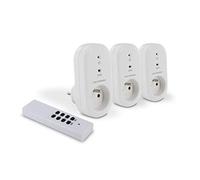 METRONIC 495044 - Juego de 3 enchufes inalámbricos con control remoto, Plug & Play, seguridad infantil, All ON/All OFF, enchufes remotos para iluminación y aparatos eléctricos de interior