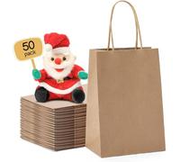 METRONIC Bolsas de regalo de papel de 5.25 x 3.75 x 8 pulgadas, 50 unidades, bolsas de regalo de Navidad con asas, bolsa de papel kraft marrón para pequeñas empresas, bolsa de recuerdos de fiesta a