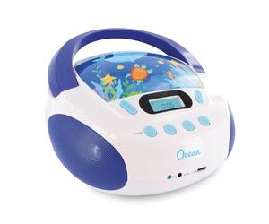 Metronic - Mooov 477170 - Reproductor de CD portátil, Lector CD portatil con Toma USB/SD para MP3 / AUX Jack 3,5mm, Toma Auricular, 6W Ocean, Blanco/Azul