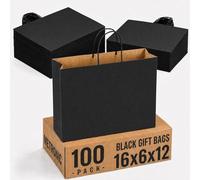 METRONIC Paquete de 100 bolsas de regalo grandes de papel negro de 16 x 6 x 12 pulgadas, bolsa de compras con asas para pequeñas empresas, boutique, envoltura de regalo, a granel