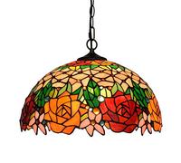 METTEOR Lámpara de Techo de vitrales de 16 Pulgadas, Estilo Tiffany, Americana, Rural, Retro, Creativa, clásica, para Cama, Restaurante, Preciosa lámpara Colgante de Rosas