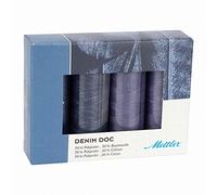 Mettler DENIM DOC - Juego de 4 hilos de coser resistentes para coser o bordar, 70% poliéster, 30% algodón, 100 m/rollo