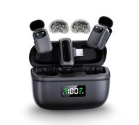 METTOMUS Micrófono Lavalier inalámbrico para iPhone/cámara/portátil con funda de carga, reducción de ruido de tercer nivel, duración de la batería de 30 horas, micrófono de solapa inalámbrico para