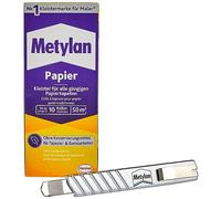 Metylan - Pasta de Papel Pintado, Fuerte para Papel Pintado Ligero, Normal y Pesado, Pasta para empapelar y Hacer Manualidades, Set con 125 g y un Cortador de Papel Pintado de Regalo
