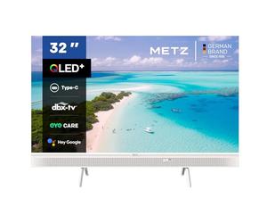Metz 32 Pulgadas QLED Smart TV Portátil, 32MQE7100Z Google Television, HD, HDR10, 2x10W Potentes Altavoces Frontales, DBX, Dolby Audio, USB-C, Chromecast, Trabajar con Google Assistant, Blanco, 80cm