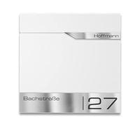 Metzler Buzón de tráfico blanco RAL9016 con compartimento para periódicos, personalizado con placa de nombre de acero inoxidable V2A, buzón de acero inoxidable, suministro de piezas de repuesto de 10