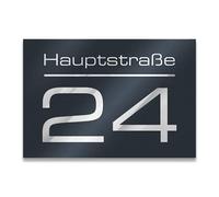 Metzler placa de número de casa antracita - Placa grabada con nombre de calle, nombre y número personalizados - Placa de puerta gris antracita - Resistente a los rayos UV - Tamaño: 215 x 150 mm