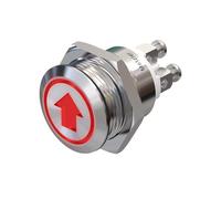 Metzler - Pulsador de 19 mm - LED símbolo flecha rojo - IP67 IK10 - Acero inoxidable - Plano - Contactos de tornillo