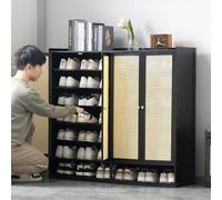 Meuble à Chaussures 4 Portes Battantes étagère à Chaussures Verticale Armoire à Chaussures cachée Séparateur Réglable pour Petite Entrée Couloir Chambre 120×32×107 cm Noir