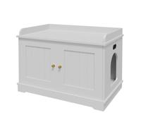 Meuble Cache-litière pour Chat - Armoire fermée en Bois Avec Porte Grange, Table d’appoint Moderne - Protection Anti-Chien, Rangement élégant, adapté à la plupart Des bacs à litière - Blanc