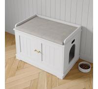 Meuble Cache-litière pour Chat - Armoire fermée en Bois Avec Porte Grange, Table d’appoint Moderne - Protection Anti-Chien, Rangement élégant, adapté à la plupart Des bacs à litière - Blanc