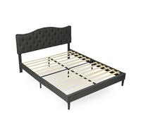 MEUBLE COSY Cama Tapizada 160 x 200 cm Altura 31cm Somier Cabecero de Tela con Base de Madera y Metel Gris