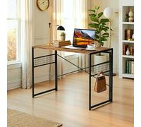 MEUBLE Cosy Escritorio Plegable, Mesa para Ordenador con Estructura de Acero, para Home Office, Oficina y Espacios Pequeños, Balcón o Camping, Marrón Rústico