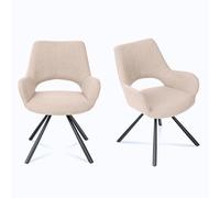 MEUBLE COSY Juego de 2 Sillas de Comedor Escandinavas Sillón Tapizado en Tela con Respaldo y Brazos para Cocina salón Oficina, Patas de Metal, Beige
