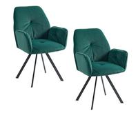 MEUBLE COSY Juego de 2 Sillas de Comedor Giratorias 360° Escandinavas Sillón Tapizado en Terciopelo con Respaldo y Brazos para salón Cocina Oficina, Patas de Metal, Verde, 60x62x87.5cm