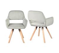 MEUBLE COSY Juego de 2 Sillas de Comedor Giratorias 360° Sillones de Maquillaje Tapizado en Pana con Reposabrazos Patas Madera para Cocina Salón Dormitorio Oficina, Gris