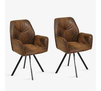 MEUBLE COSY Juego de 2 Sillas de Comedor Giratorias 360° Vintage Sillón Tapizado en Gamuza con Respaldo y Brazos para salón Cocina Oficina, Patas de Metal, Marrón, 60x62x87.5cm