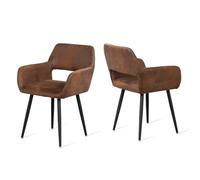 MEUBLE COSY Juego de 2 Sillas de Comedor Vintage Retro Sillón Tapizado en Gamuza con Reposabrazos Patas Metálicas para Cocina Salón
