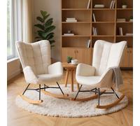 MEUBLE Cosy Juego de 2 Sillas Mecedora, Sillón Relax de Tela de Bucle con Patas de Madera y Metal para Salón