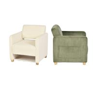 MEUBLE COSY Juego de 2 Sillón Escandinavo Butaca de Salón Sofá Individual con Reposabrazos Sillone de Relax Silla Lectura con Tapizado en Tela de Pana, Patas Madera Maciza, Beige + Verde