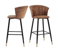 MEUBLE COSY Juego de 2 Taburete de Bar con Respaldo, Apoyabrazos y Reposapiés Sillas Tapizados de Gamuza Vintage Industrial Asiento de 72 cm de Altura para Cocina, Bar, Comedor, Marrón