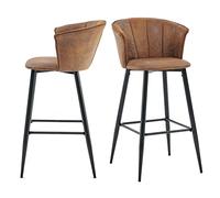 MEUBLE COSY Juego de 2 Taburete de Bar con Respaldo, Apoyabrazos y Reposapiés Sillas Tapizados de Gamuza Vintage Industrial Asiento de 72 cm de Altura para Cocina, Bar, Comedor, Marrón