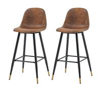 MEUBLE COSY Juego de 2 Taburete de Bar con Respaldo y Reposapiés Tapizados de Gamuza Vintage Industrial Asiento de 76 cm de Altura para Cocina, Bar, Comedor, Marrón