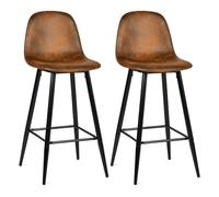 MEUBLE COSY Juego de 2 Taburete de Bar con Respaldo y Reposapiés Tapizados de Gamuza Vintage Industrial Asiento de 76 cm de Altura para Cocina, Bar, Comedor, Marrón