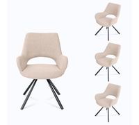 MEUBLE COSY Juego de 4 Sillas de Comedor Escandinavas Sillón Tapizado en Tela con Respaldo y Brazos para Cocina salón Oficina, Patas de Metal, Beige