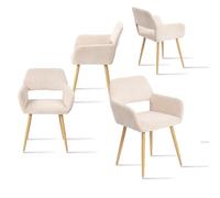 MEUBLE COSY Juego de 4 Sillas de Comedor Escandinavo Sillón Tapizado en Pana con Reposabrazos Patas Metal para Cocina Salón Dormitorio Oficina, Beige Claro