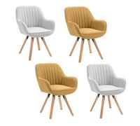 MEUBLE COSY Juego de 4 Sillas de Comedor Giratorias 360° Sillones de Maquillaje Escritorio Patas de Madera Tapizado en Tela con Respaldo y Brazos para salón Cocina Oficina, Multicolores