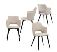 MEUBLE COSY Juego de 4 sillas de Comedor, sillón con reposabrazos, Asiento Acolchado de Tela, Patas de Metal, para Cocina, salón, Dormitorio, Oficina, Color Beige, 48x54.5x80cm